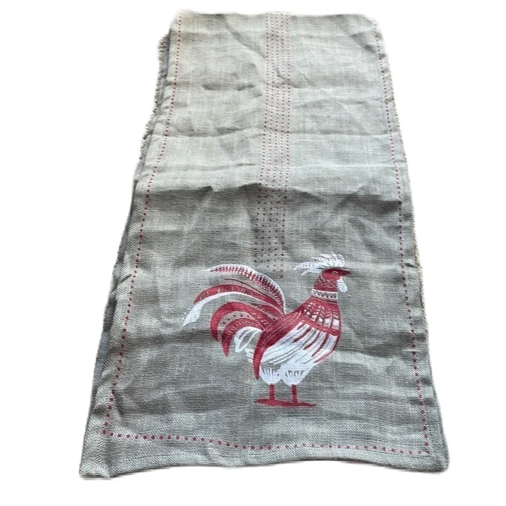 Now Designs rustic farmhouse rooster jute table runner 72” long
